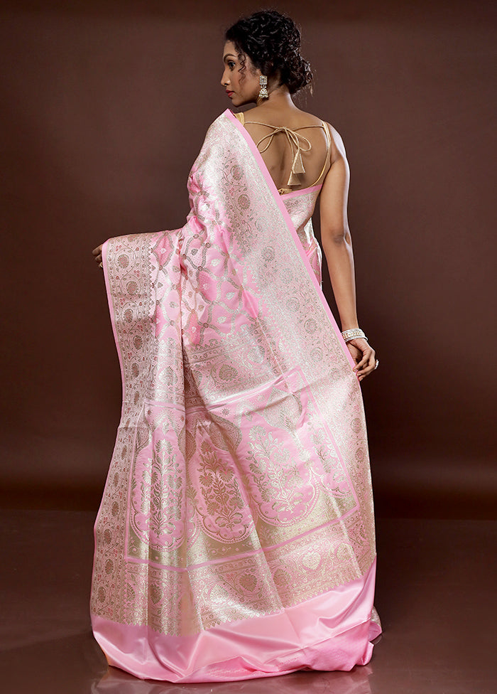 Pink Banarasi Silk Saree With Blouse Piece - Indian Silk House Agencies