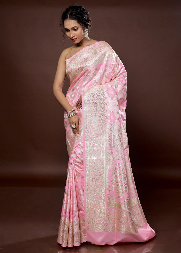 Pink Banarasi Silk Saree With Blouse Piece - Indian Silk House Agencies