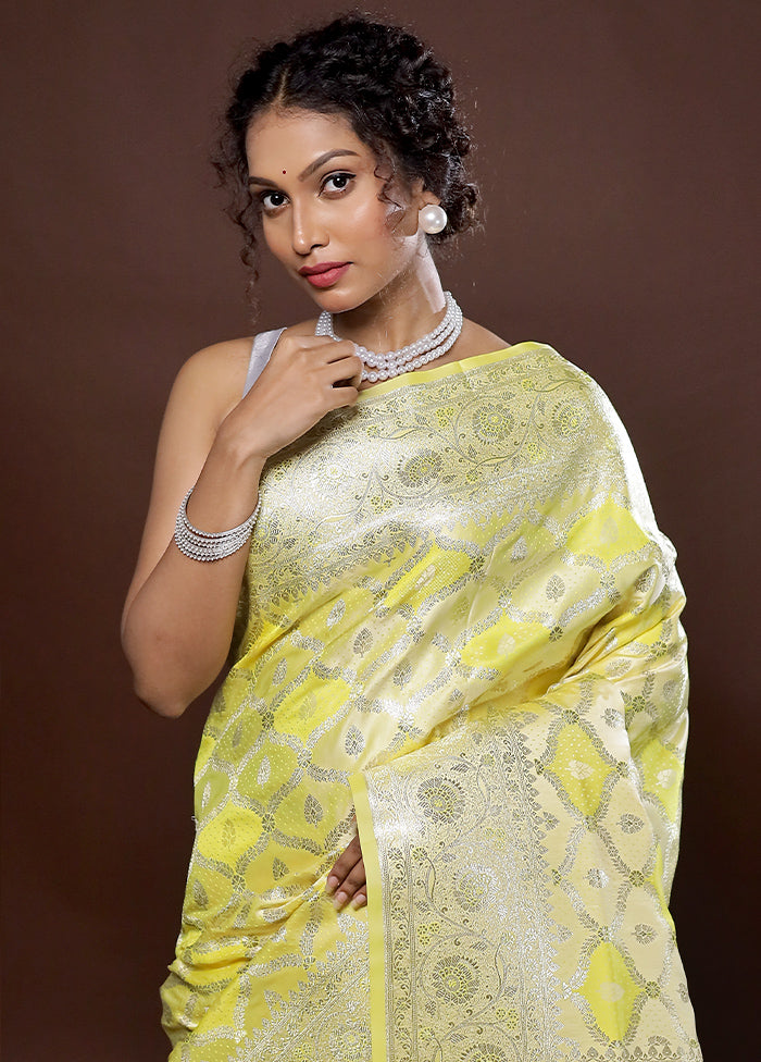 Yellow Banarasi Silk Saree With Blouse Piece - Indian Silk House Agencies