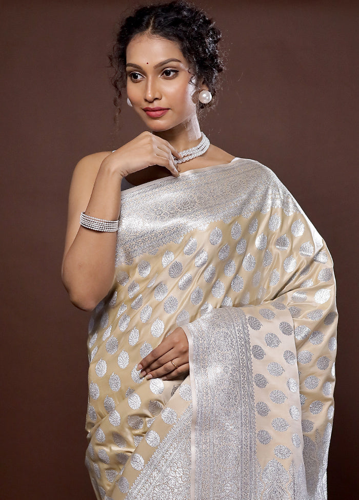 Cream Banarasi Silk Saree With Blouse Piece - Indian Silk House Agencies