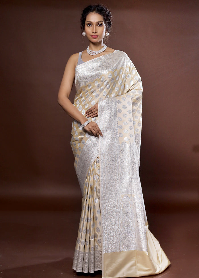 Cream Banarasi Silk Saree With Blouse Piece - Indian Silk House Agencies