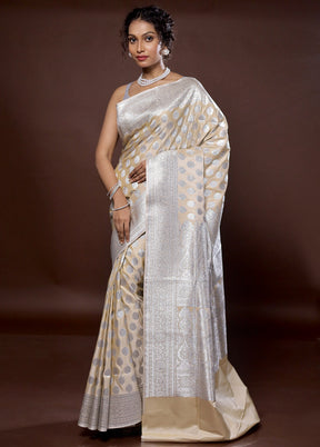 Cream Banarasi Silk Saree With Blouse Piece - Indian Silk House Agencies