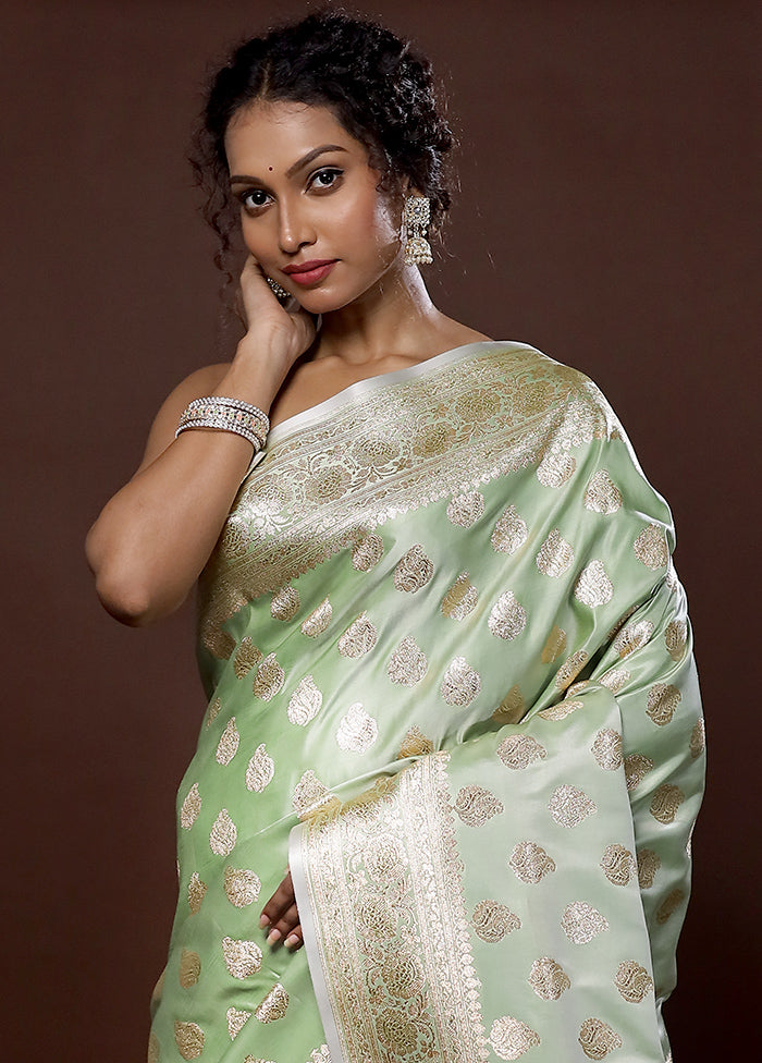 Green Banarasi Silk Saree With Blouse Piece - Indian Silk House Agencies