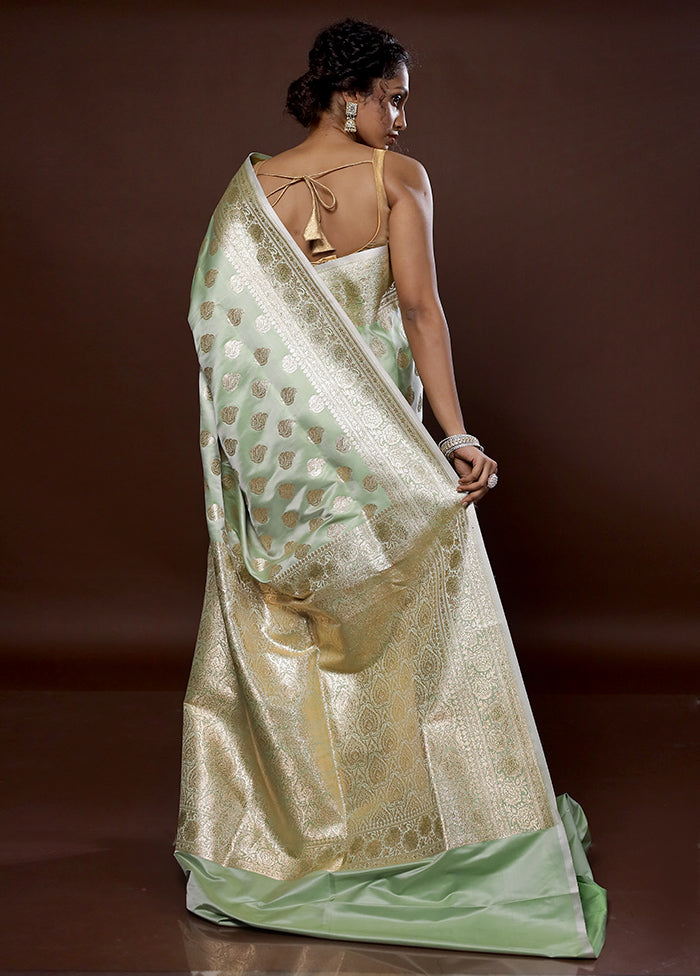 Green Banarasi Silk Saree With Blouse Piece - Indian Silk House Agencies