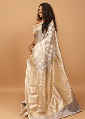 Grey Banarasi Silk Saree With Blouse Piece