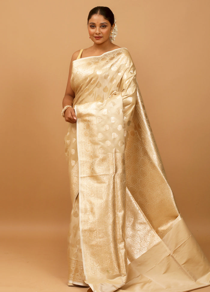 Cream Banarasi Silk Saree With Blouse Piece