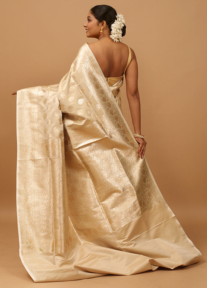 Cream Banarasi Silk Saree With Blouse Piece