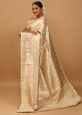 Cream Banarasi Silk Saree With Blouse Piece