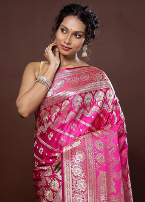 Pink Banarasi Silk Saree With Blouse Piece - Indian Silk House Agencies