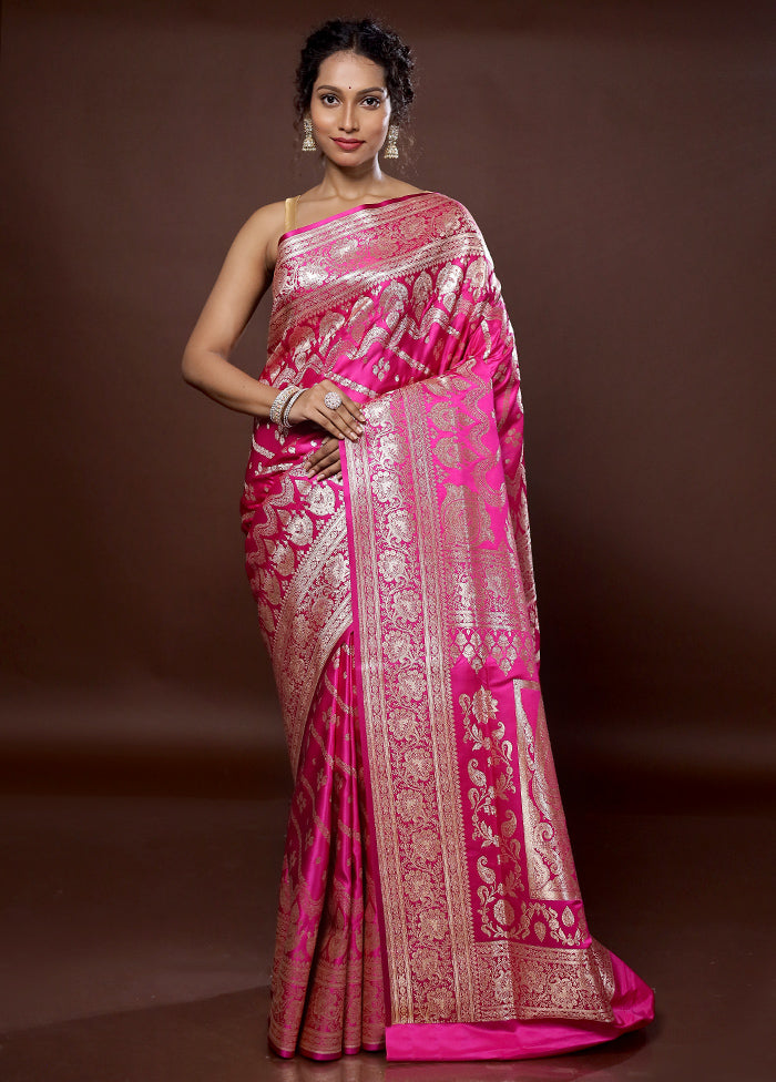 Pink Banarasi Silk Saree With Blouse Piece - Indian Silk House Agencies