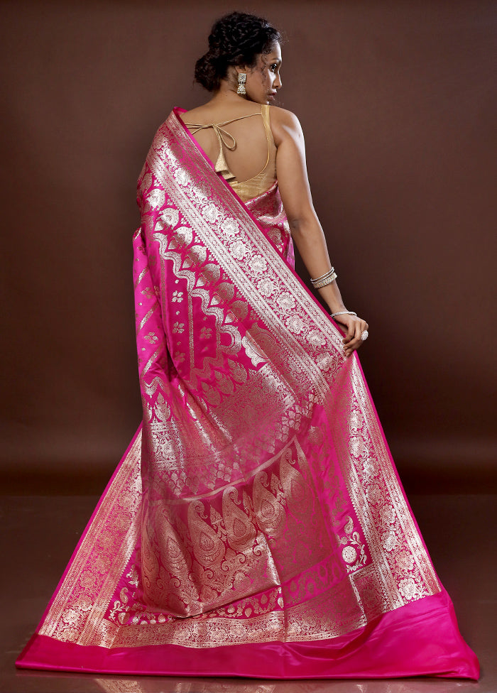 Pink Banarasi Silk Saree With Blouse Piece - Indian Silk House Agencies