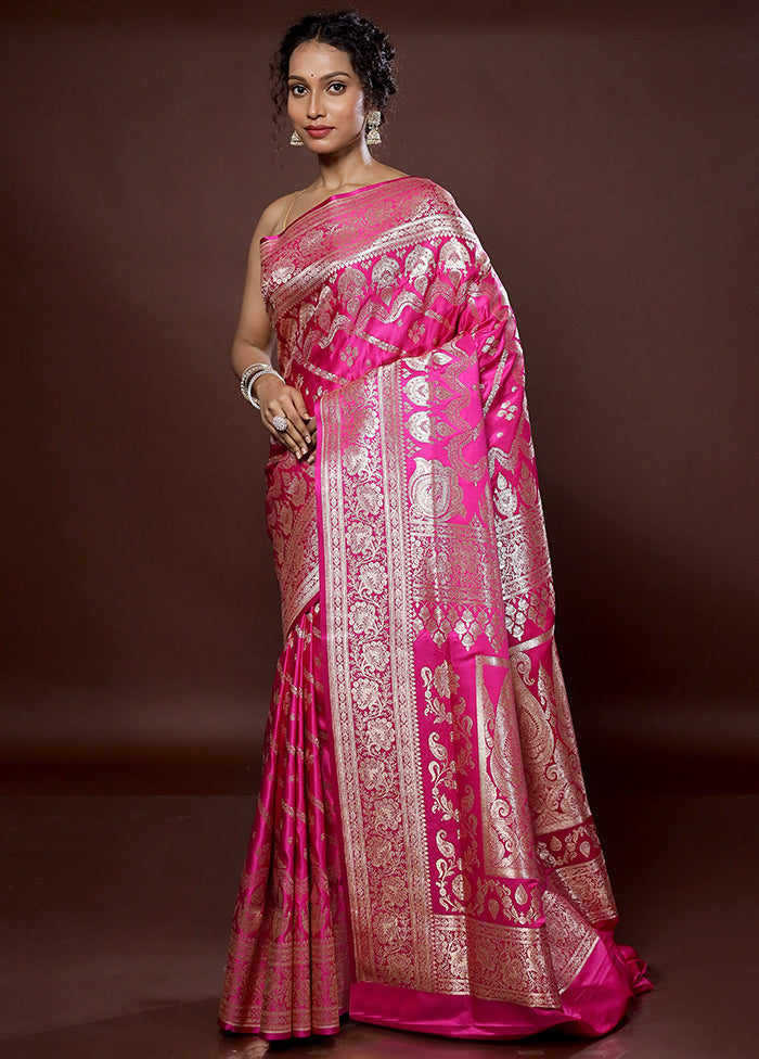 Pink Banarasi Silk Saree With Blouse Piece - Indian Silk House Agencies