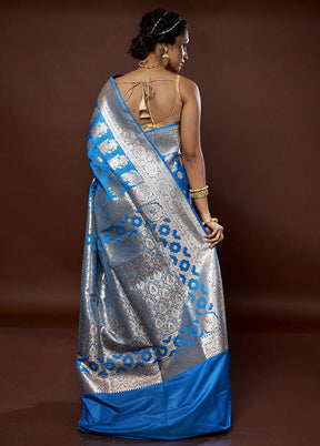 Blue Banarasi Silk Saree With Blouse Piece - Indian Silk House Agencies