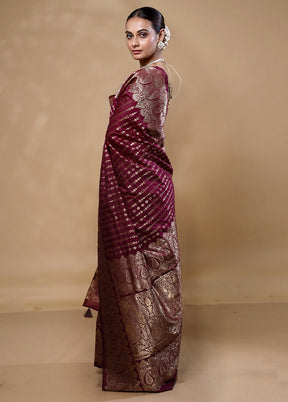 Maroon Dupion Silk Saree With Blouse Piece