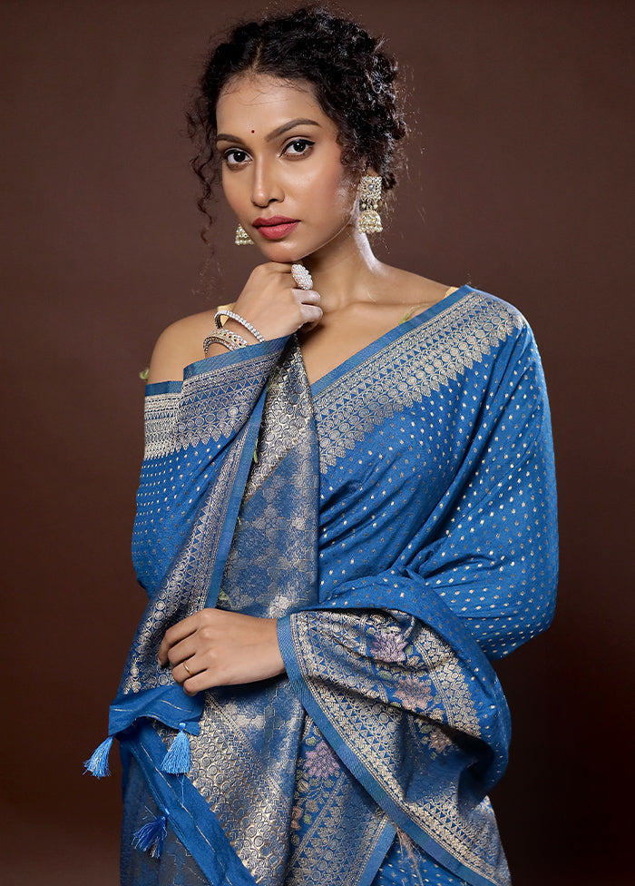 Blue Georgette Saree With Blouse Piece - Indian Silk House Agencies