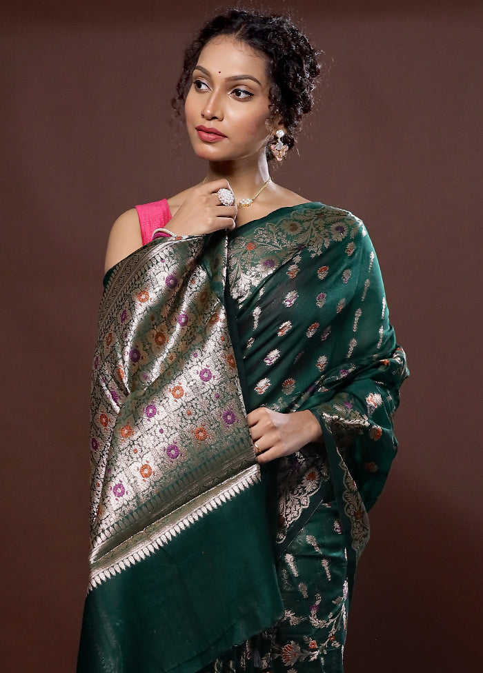 Green Dupion Silk Saree With Blouse Piece - Indian Silk House Agencies