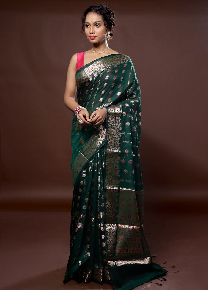 Green Dupion Silk Saree With Blouse Piece - Indian Silk House Agencies