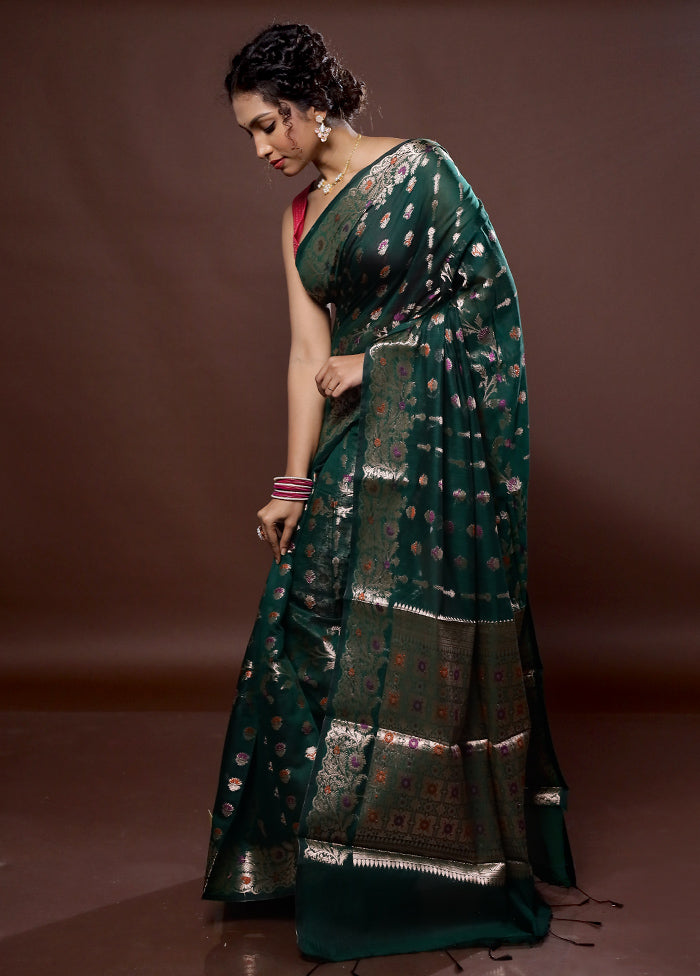 Green Dupion Silk Saree With Blouse Piece - Indian Silk House Agencies