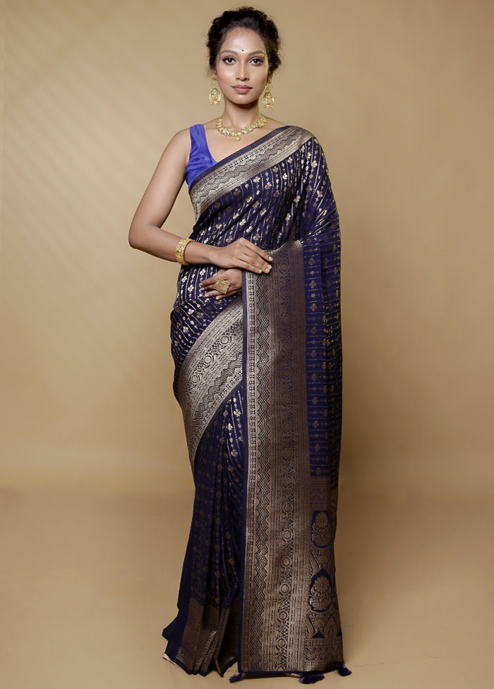 Blue Georgette Saree With Blouse Piece