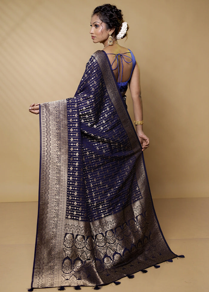 Blue Georgette Saree With Blouse Piece