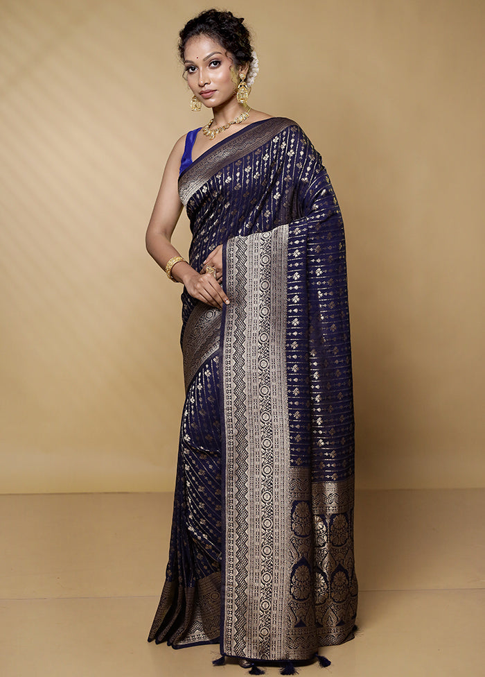 Blue Georgette Saree With Blouse Piece