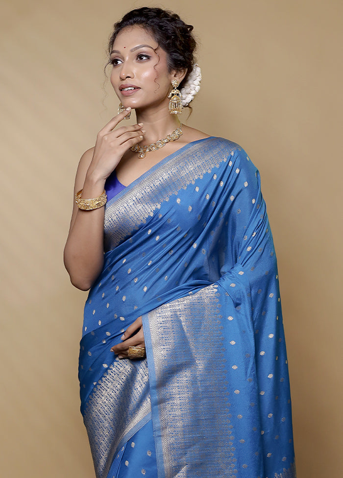 Blue Georgette Saree With Blouse Piece