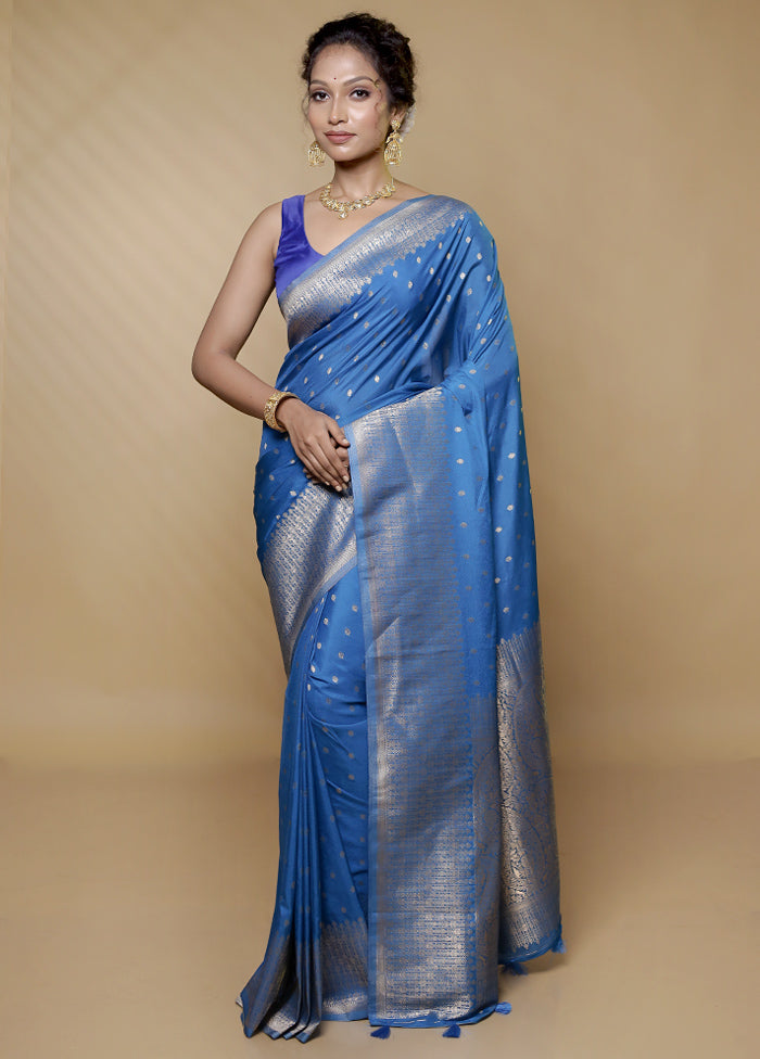 Blue Georgette Saree With Blouse Piece