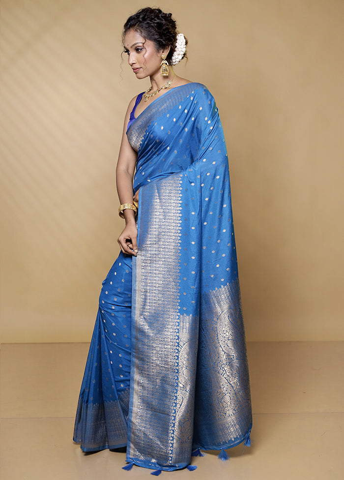 Blue Georgette Saree With Blouse Piece