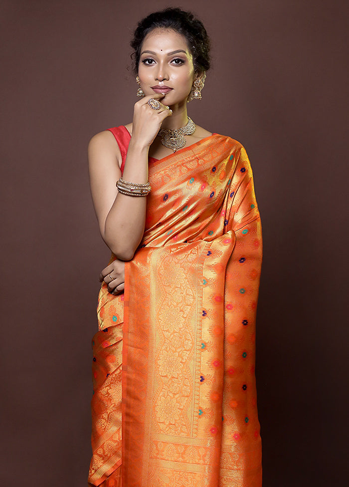 Rust Dupion Silk Saree With Blouse Piece