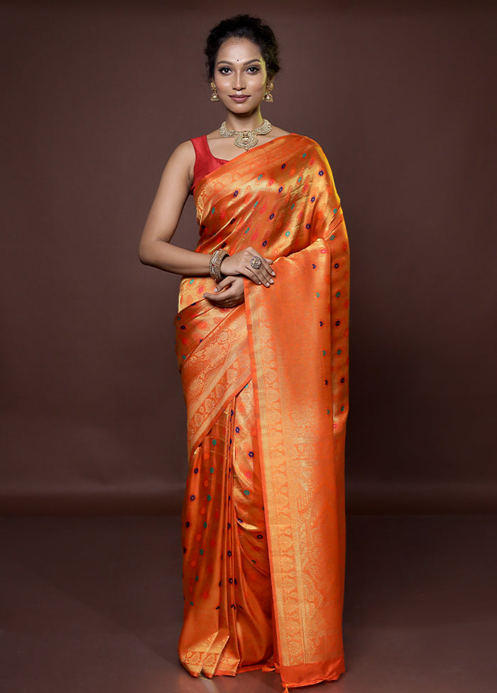 Rust Dupion Silk Saree With Blouse Piece