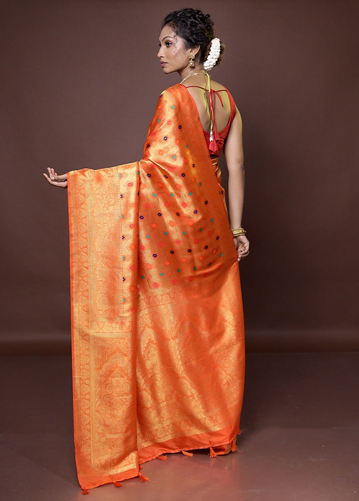 Rust Dupion Silk Saree With Blouse Piece