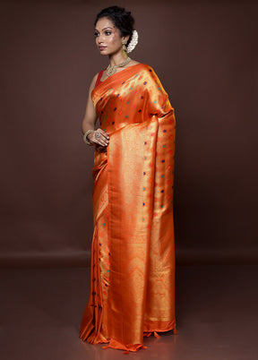 Rust Dupion Silk Saree With Blouse Piece