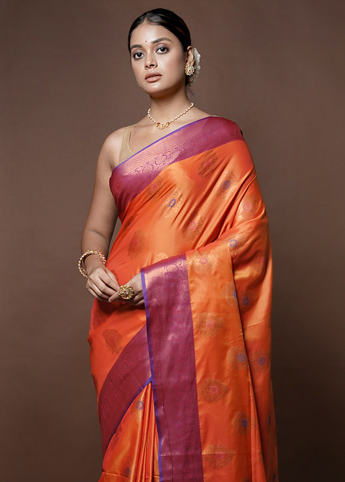 Orange Dupion Silk Saree With Blouse Piece