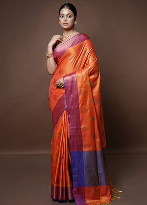 Orange Dupion Silk Saree With Blouse Piece