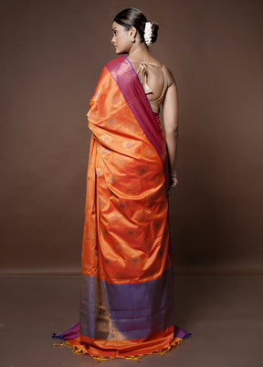 Orange Dupion Silk Saree With Blouse Piece