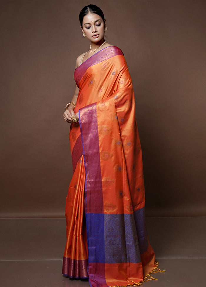 Orange Dupion Silk Saree With Blouse Piece