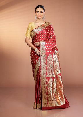 Maroon Banarasi Silk Saree With Blouse Piece