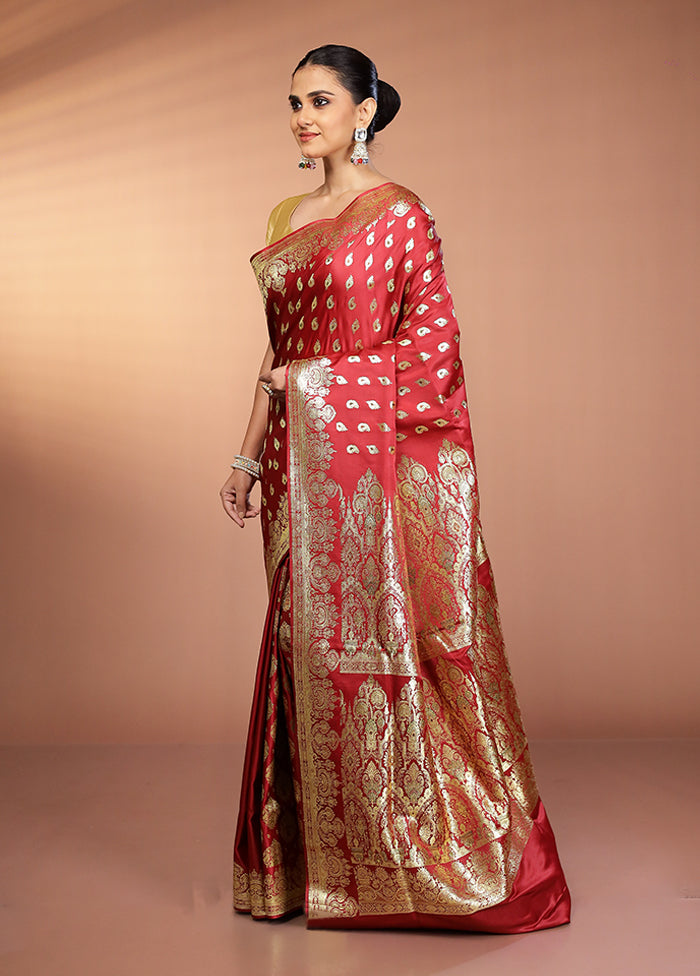 Maroon Banarasi Silk Saree With Blouse Piece