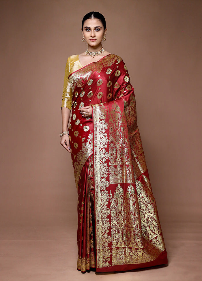 Red Banarasi Silk Saree With Blouse Piece