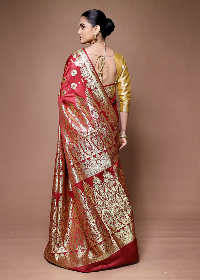 Red Banarasi Silk Saree With Blouse Piece