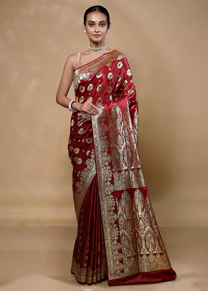 Maroon Banarasi Silk Saree With Blouse Piece