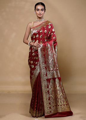 Maroon Banarasi Silk Saree With Blouse Piece