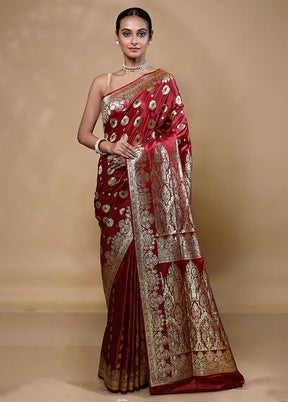 Maroon Banarasi Silk Saree With Blouse Piece