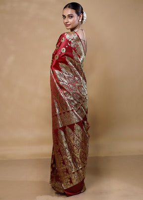 Maroon Banarasi Silk Saree With Blouse Piece