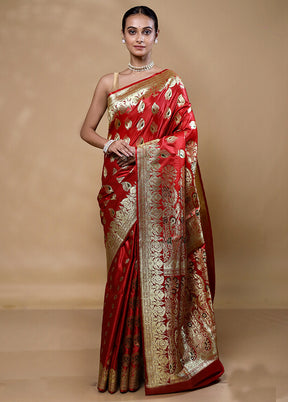 Red Banarasi Silk Saree With Blouse Piece