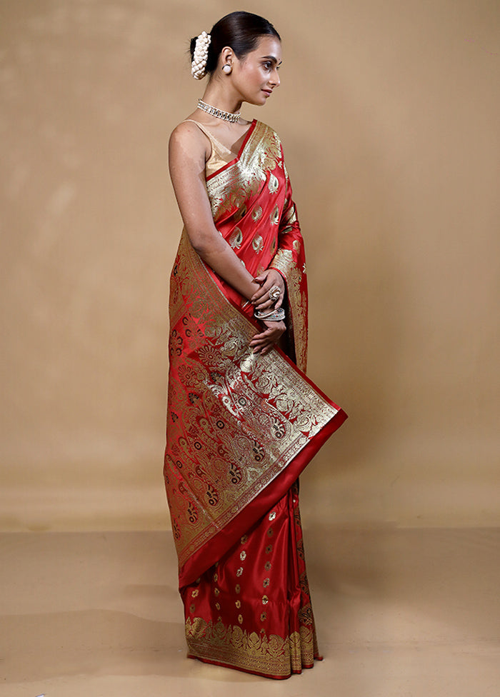 Red Banarasi Silk Saree With Blouse Piece