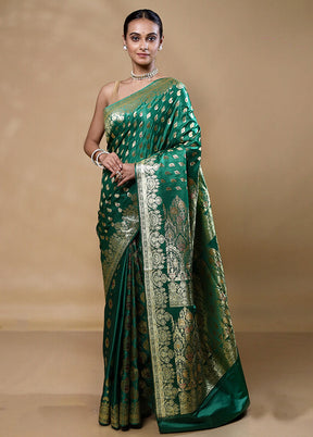 Green Banarasi Silk Saree With Blouse Piece