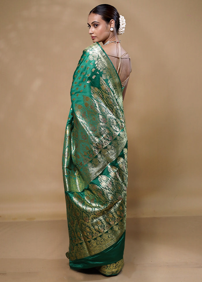 Green Banarasi Silk Saree With Blouse Piece