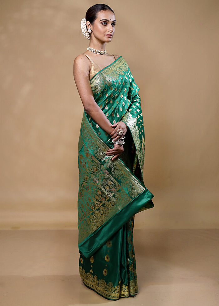 Green Banarasi Silk Saree With Blouse Piece