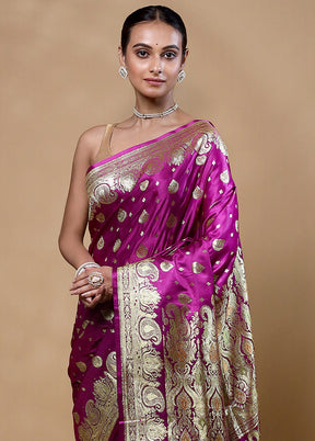 Violet Banarasi Silk Saree With Blouse Piece